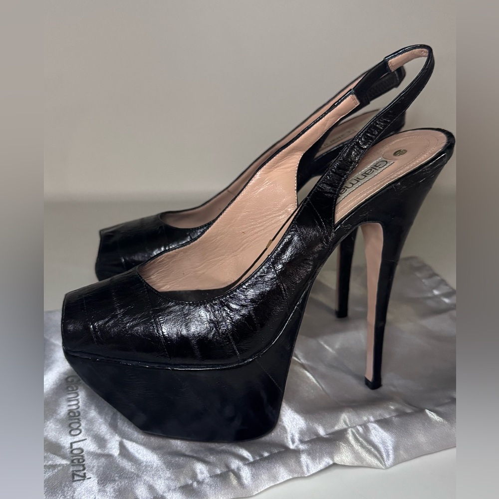 Gianmarco Lorenzi Black Platform Slingbacks